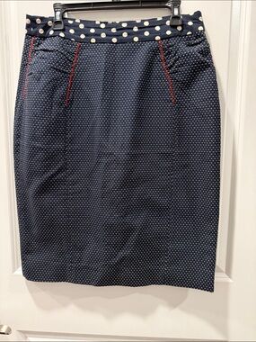 Yoana Baraschi Navy Polka Dot Pencil Skirt with Contrast Waistband